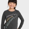 Girls' Long Sleeve 'Heart' Graphic T-Shirt - Cat & Jack™ Charcoal Gray - image 2 of 3