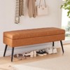 Itopfox Faux Leather Storage Ottoman Bench, Upholstered Entryway Bench with Storage for Living Room, Supports 660lbs - Cognac Brown - 3 of 4