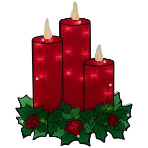 Northlight Lighted Candles Christmas Window Silhouette - 17.5" - Red - 1 of 4