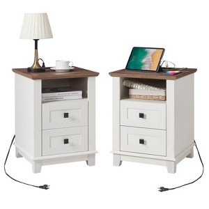 AMERLIFE 18" Farmhouse End Table 2 with Charging Station & 2 Storage Drawers - 1 of 4