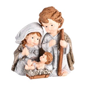 Dicksons Nativity Holy Family Glitter Finish - 4.5 x 4.25 Inch Brown/Grey Resin Collectible Tabletop Figurine - 1 of 1