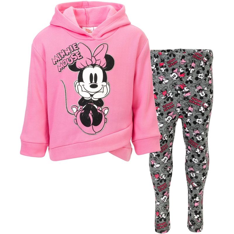 Disney Minnie Mouse Mickey Mouse Fleece Hoodie and Leggings Outfit Set Little Kid to Big Kid, 1 of 10