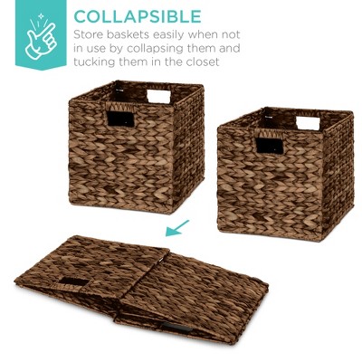 Espresso Handwoven Hyacinth Rectangular Storage Baskets with Iron Handles, Set of 5