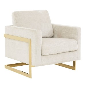 LeisureMod Lincoln Accent Arm Chair Upholstered in Boucle with Gold Stainless Steel Frame - 1 of 4