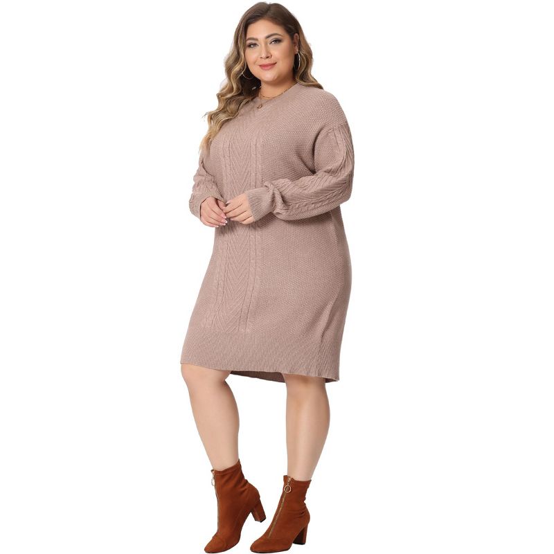 Agnes Orinda Women's Plus Size Long Sleeve Knit Pullover Mini Sweater Dresses, 3 of 6
