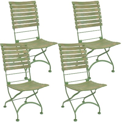 Sunnydaze Indoor/Outdoor Patio or Dining Café Couleur European Chestnut Wooden Folding Bistro Chair - Green - 4pk