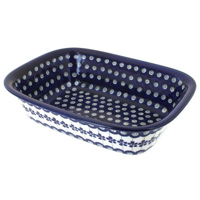 Blue Rose Polish Pottery Flowering Peacock Loaf Baker