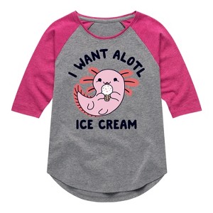 Girls' - Instant Message - I Want Alotl Ice Cream Shirt Tail Raglan Graphic T-shirt - 1 of 4