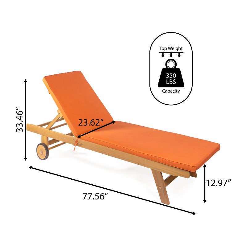 Mallorca 77.56"x23.62" Modern Classic Adjustable Acacia Wood Chaise Outdoor Lounge Chair with Cushion & Wheels - JONATHAN Y, 3 of 11