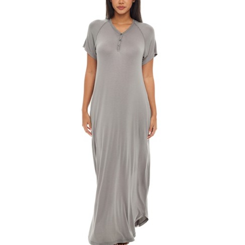 Women's Soft Knit Nightgown, Full Length Long Henley Night Shirt Pajama Top  With Pockets : Target