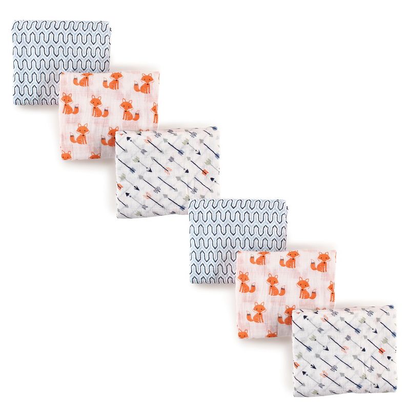 Hudson Baby Infant Boy Cotton Muslin Swaddle Blankets, Foxes 6-Piece, 3-Pack, 1 of 2