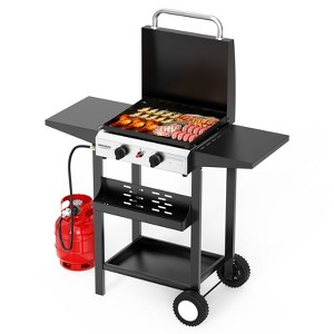 ROVSUN 2 Burner Propane Gas Griddle with Ignition, Lid & Regulator, 20000BTU Potatble Grill for Backyard Patio Outdoor Camping Grilling Cooking BBQ - 1 of 4