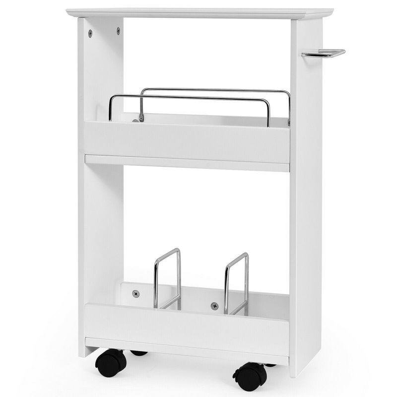 Costway Slim Rolling Storage Cart 3-Tier Bathroom Cabinet Mobile Shelving Unit w/ Handle, 5 of 11