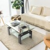 Tangkula Glass Coffee End Side Table Rectangular w/ Shelf Wooden Leg Black/Brown - 2 of 4