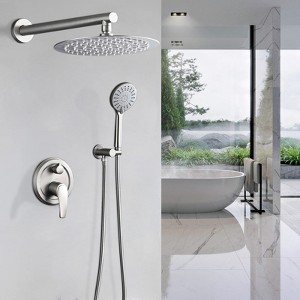 DOMETOUR 10 Inches Wall Mounted Shower with High Pressure Rain Shower Head and 5-Function Handheld Shower Head - 1 of 4