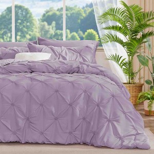 BAGOKIE 3 Pieces Floral Pinch Pleat Bed in a Bag Comforter Set for All Season - 1 of 4