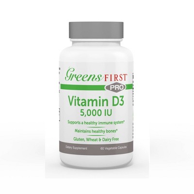 Greens First PRO Vitamin D3 5,000 IU, 60 Capsules – May Support Immune & Bone Health – Gluten, Wheat, & Dairy Free Formula