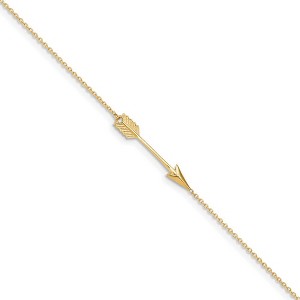 Black Bow Jewelry 14k Yellow Gold Polished Arrow And 1mm Cable Chain Anklet, 9-10 Inch - 1 of 4