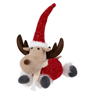 Northlight Laying Plush Moose Christmas Figure - 12" - Red and White - 1 of 4