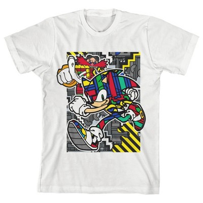 Bioworld Sonic The Hedgehog Running Pose Pop Dimension Graphic Youth Boys White T-Shirt