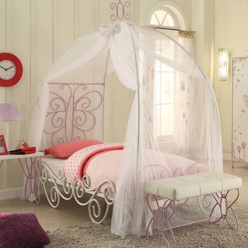 85 Twin Bed White Light Purple Acme Furniture Butterfly Headboard Canopy Curtains Chrome Frame Target