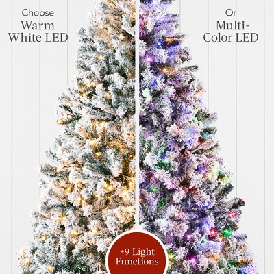 7.5ft Snow Flocked Pine Christmas Tree with Multicolor LED Lights