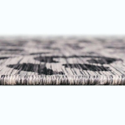 Light Gray and Black Leopard Print Outdoor Synthetic Rug