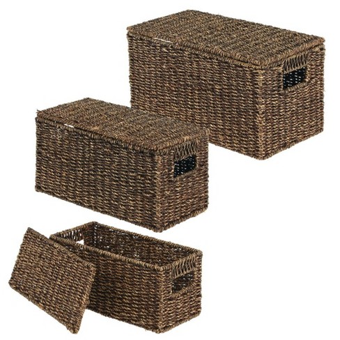 Mdesign Woven Seagrass Home Storage Basket With Lid, Set Of 3 : Target