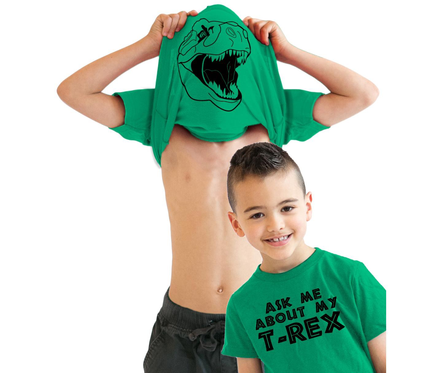 Детская футболка Crazy Dog T-Shirts, Inc. Youth Ask Me About My Trex T Shirt Funny Cool Dinosaur Flip Graphic Print Kids - Crazy Dog Youth T Shirt With Dinosaur Sayings Green, цвет: Зелёный — фото 1