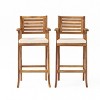 Modern 30" Brown Fabric Upholstered Wooden Bar Stool Set Of 2,Cushion Kitchen Dining Bar Stool with Footrest,Outdoor Patio Armrest Stools-Coolbibila - 3 of 4