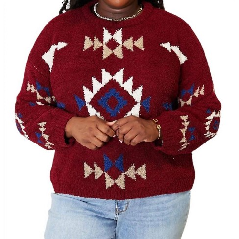 Women s Full Size Aztec Soft Fuzzy Sweater Heyson S Target