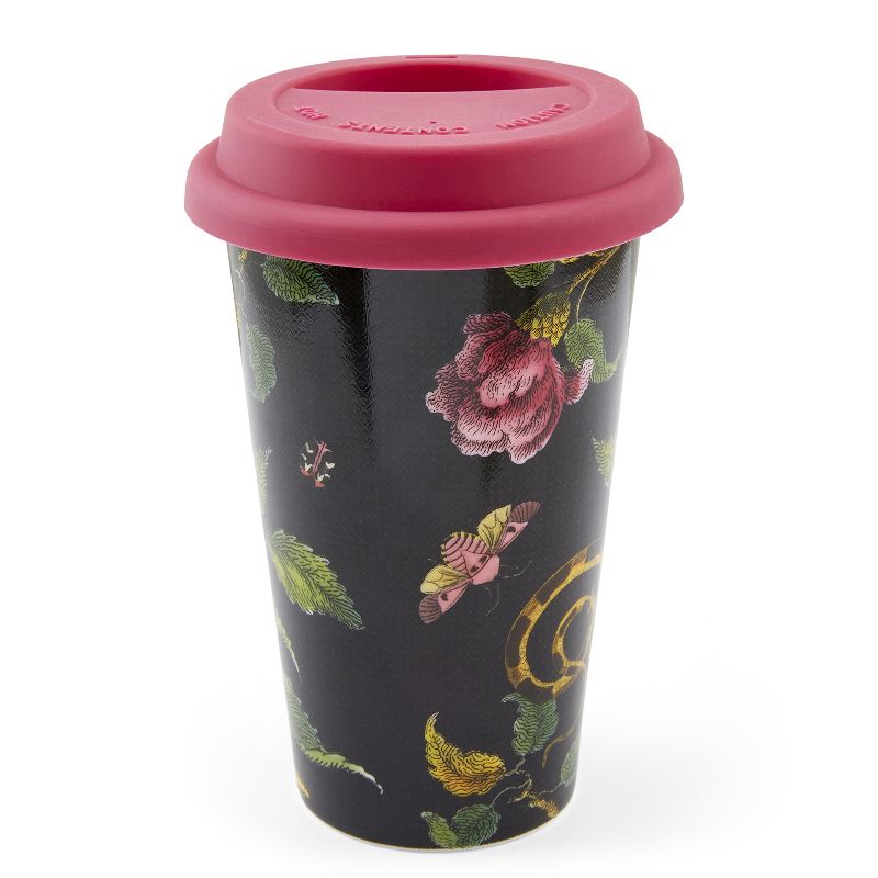 Spode Creatures of Curiosity 10-Ounce Travel Mug with Lid, Tumbler for Coffee and Tea, Dishwasher and Microwave Safe, Dark Floral Motif, 3 of 7