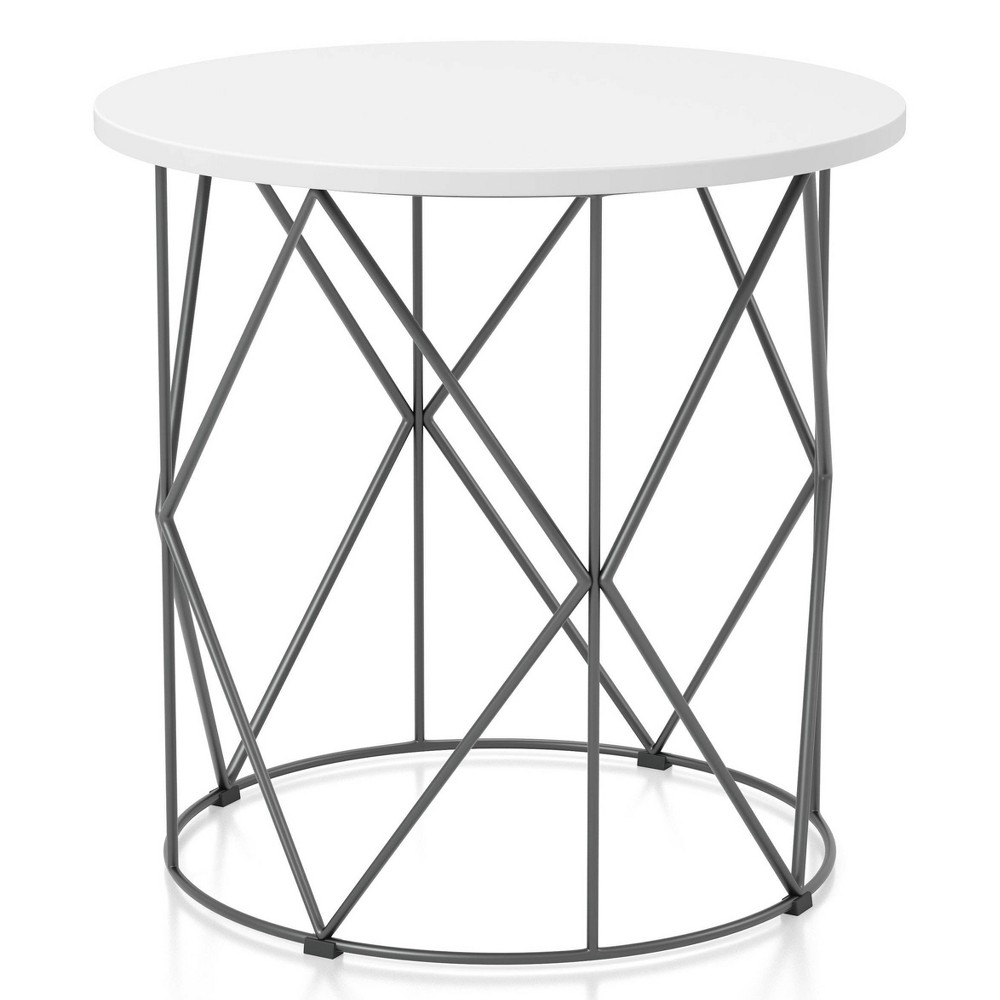 Photos - Coffee Table Drixol Round End Table White - miBasics: Transitional Accent Table, Diamon