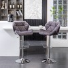 Velvet Diamond Tufted Swivel Barstool, Set of 2, Adjustable Counter Height Stools for Kitchen, Pub, Gray - 3 of 4