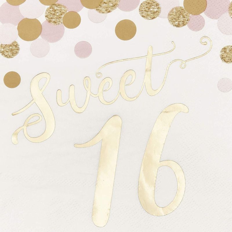 Sparkle and Bash 50 Pack Sweet 16 Disposable Napkins For Party, 6.5", Gold Foil, 3 of 5