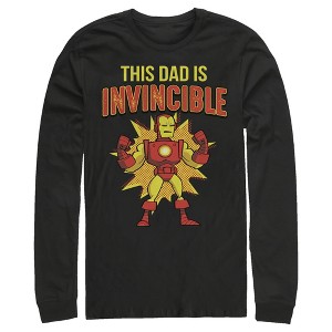 Men's Marvel This Dad is Invincible Cartoon Iron Man Long Sleeve Shirt - 1 of 4