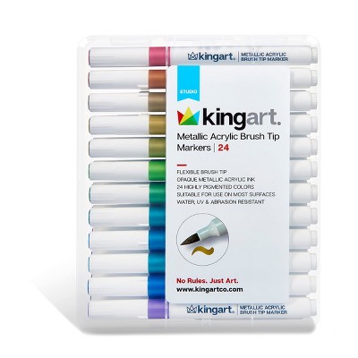 KINGART Acrylic Brush Tip Markers, 24 Metallic Colors