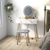 Small White Makeup Vanity Set with Lighted Mirror - 3 Lighting Modes, Soft Cushioned Stool & 2 Drawers for Bedroom - 3 of 4