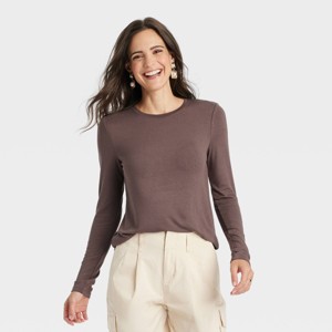 Women's Long Sleeve Brushed Knit T-Shirt - A New Day™ - 1 of 4