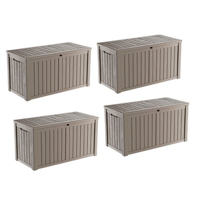VisioGear Deck Boxes, 4-Piece 150 Gal Outdoor Storage Deck Box, Small Patio Storage Bin for Garden Tools, Brown, 54.25"*26.5"*28.74"