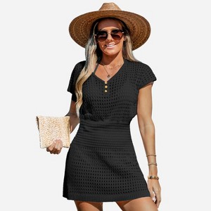 Women's Crochet Knit Cutout V-Neck Mini Cover-Up Dress - Cupshe - 1 of 4
