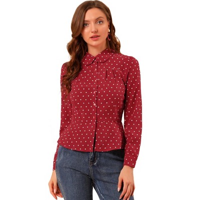 INSPIRE CHIC Women's Vintage Heart Elegant Button Front Blouse Peter Pan Collar Top Shirts