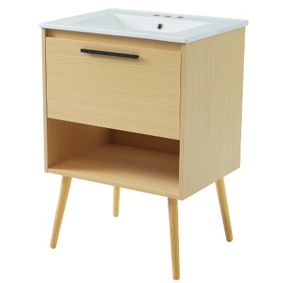 Vynxaria Natural 24" Bathroom Storage Cabinets with Sink and Multi-functional Drawer