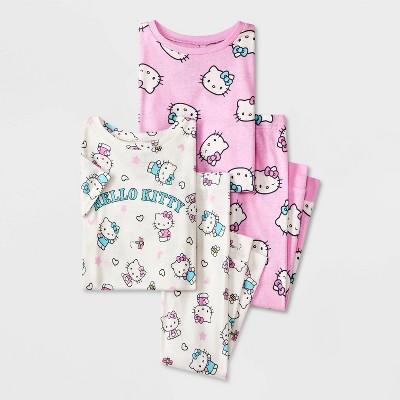 Toddler Girls' 4pc Cotton Snug Fit Hello Kitty Pajama Set - Off-White