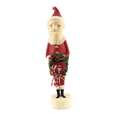 Christmas 9.0" Candycane Santa W/Wreath Claus Sisal Holly  -  Decorative Figurines