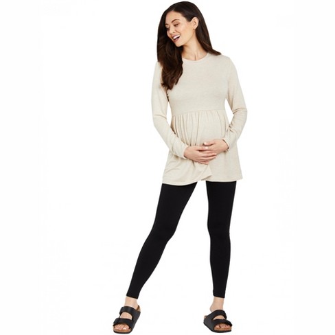 Fleece Over The Belly Maternity Leggings - Black, S/M | Motherhood Maternity