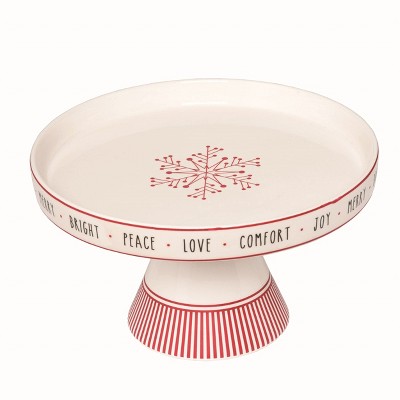 Transpac Ceramic White Christmas Snow Stripes Cake Stand