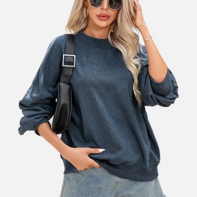 Amaryllis Women's Oversized Velour Sweatshirt Long-Sleeve Pullover Relaxed Fit Cozy Everyday Casual Lounge Top
