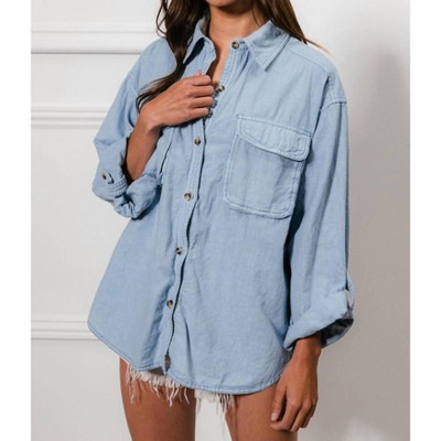 Women's Denim Double Pocket Button-down - BiBi