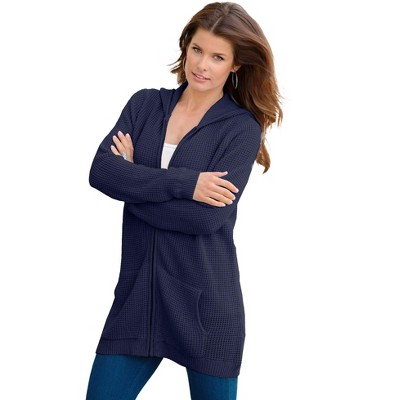 Roaman's Women's Plus Size Classic Length Waffle Zip Hoodie